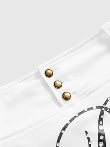 ROMWE Vintage Y2K Metal Buckle Low Waist Mini Letter Print Rhinestone Women's Skirt - White - View 15