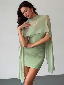 Aloruh 女款優雅蝙蝠袖修身緊身迷你洋裝，優雅派對洋裝、返校舞會洋裝、婚禮賓客洋裝、生日洋裝、典禮洋裝 - 薄荷綠 - 查看 5
