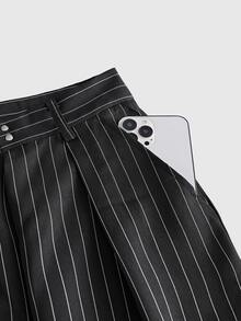 ESTAVOR Men's Fashion Striped Pleated Loose Wide Leg Long Pants - Black - View 5