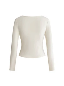 ROMWE Y2K Off-Shoulder Hand-Painted Style Bustier Print High-Elastic Knit Women's T-Shirt - Beige - View 12