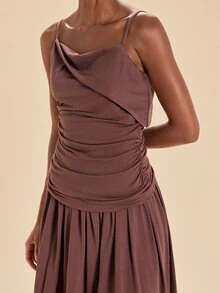 Travachic Women's Pleated Camisole Top And Loose Tapered Pants 2 Pieces Set - Coffee Brown - View 6