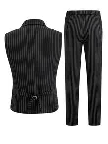 Manfinity Mode Men 1pc Vertical Striped Waistcoat & 1pc Suit Pants - Black - View 2