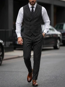 Manfinity Mode Men 1pc Vertical Striped Waistcoat & 1pc Suit Pants - Black - View 1