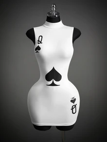 SHEIN ICON Women's Goth Queen Of Spades Poker Card Print Halloween Cosplay Mini Dress For Costume Play - Multicolor - View 8