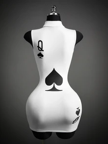 SHEIN ICON Women's Goth Queen Of Spades Poker Card Print Halloween Cosplay Mini Dress For Costume Play - Multicolor - View 7