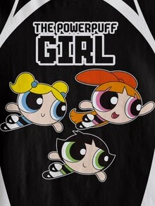 THE POWERPUFF GIRLS X SHEIN 青少年女孩字母卡通印花休閒百搭日常短袖T恤 - 白色 - 查看 5
