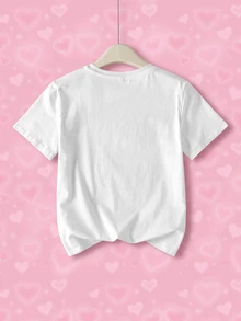 THE POWERPUFF GIRLS X SHEIN Tween Girl Letter Cartoon Print Round Neck Casual Daily Short Sleeve T-Shirt - White - View 2