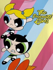 THE POWERPUFF GIRLS X SHEIN Young Girl Round Neck Letter Cartoon Print Casual Daily Summer Dress - White - View 4
