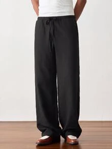 ESTAVOR Men's Casual Everyday Commute Solid Color Drawstring Waist Straight Leg Pants - Black - View 6