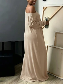 INAWLY Solva 女款純色不對稱領口洋裝 - 米色 - 查看 4