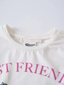 THE POWERPUFF GIRLS X SHEIN Young Girl Cartoon Graphic & Text Print Crew Neck Short Sleeve T-Shirt And Shorts Casual Home Wear Set - White - View 5