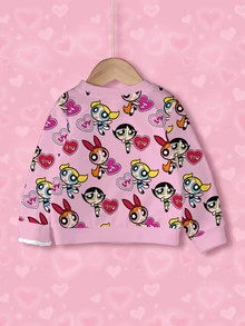 THE POWERPUFF GIRLS X SHEIN 女嬰卡通印花休閒日常長袖衛衣 - 白色 - 查看 2