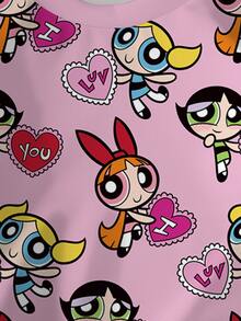 THE POWERPUFF GIRLS X SHEIN 女嬰卡通印花休閒日常長袖衛衣 - 白色 - 查看 5