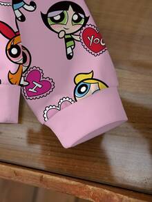 THE POWERPUFF GIRLS X SHEIN 女嬰卡通印花休閒日常長袖衛衣 - 白色 - 查看 6