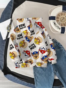 SHEIN | PAW Patrol Young Boy Casual Daily Commute All-Over Print Thermal Lined Sweatshirt, Autumn/Winter - White - View 4