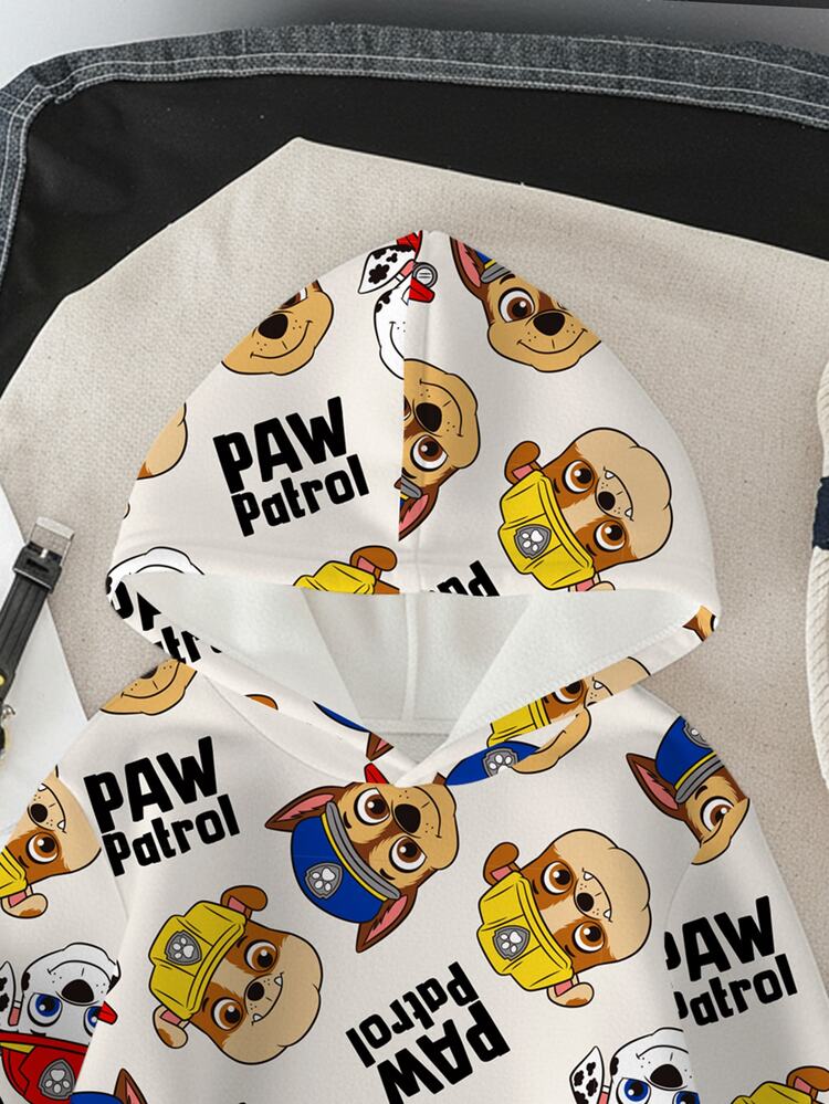 SHEIN | PAW Patrol 男童休闲日常通勤印花保暖连帽衫，秋冬季 - 白色 - 查看 5