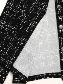 SHEIN 青少年女孩長款外套，長袖金屬鈕扣格紋，萬聖節、秋季、冬季、Y2K風格 - 黑色 - 查看 7