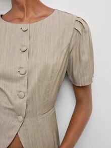 Maija Women's Solid Color Single-Breasted Short Petal Sleeve Casual Blazer,Going Out Outfits, Work Outfits For Women,Fall Clothes - Khaki - View 9