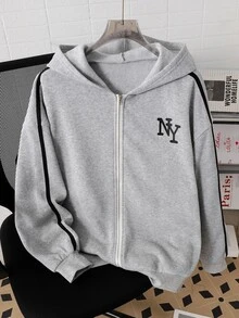 青少年女孩灰色字母條紋運動衫夾克休閒街頭風日常百搭 - 灰色 - 查看 3