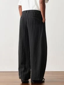 ESTAVOR Men's Striped Loose Casual Pants With Button Decor, Versatile - Black - View 3