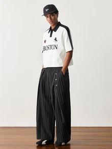 ESTAVOR Men's Striped Loose Casual Pants With Button Decor, Versatile - Black - View 6