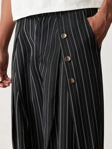 ESTAVOR Men's Striped Loose Casual Pants With Button Decor, Versatile - Black - View 4