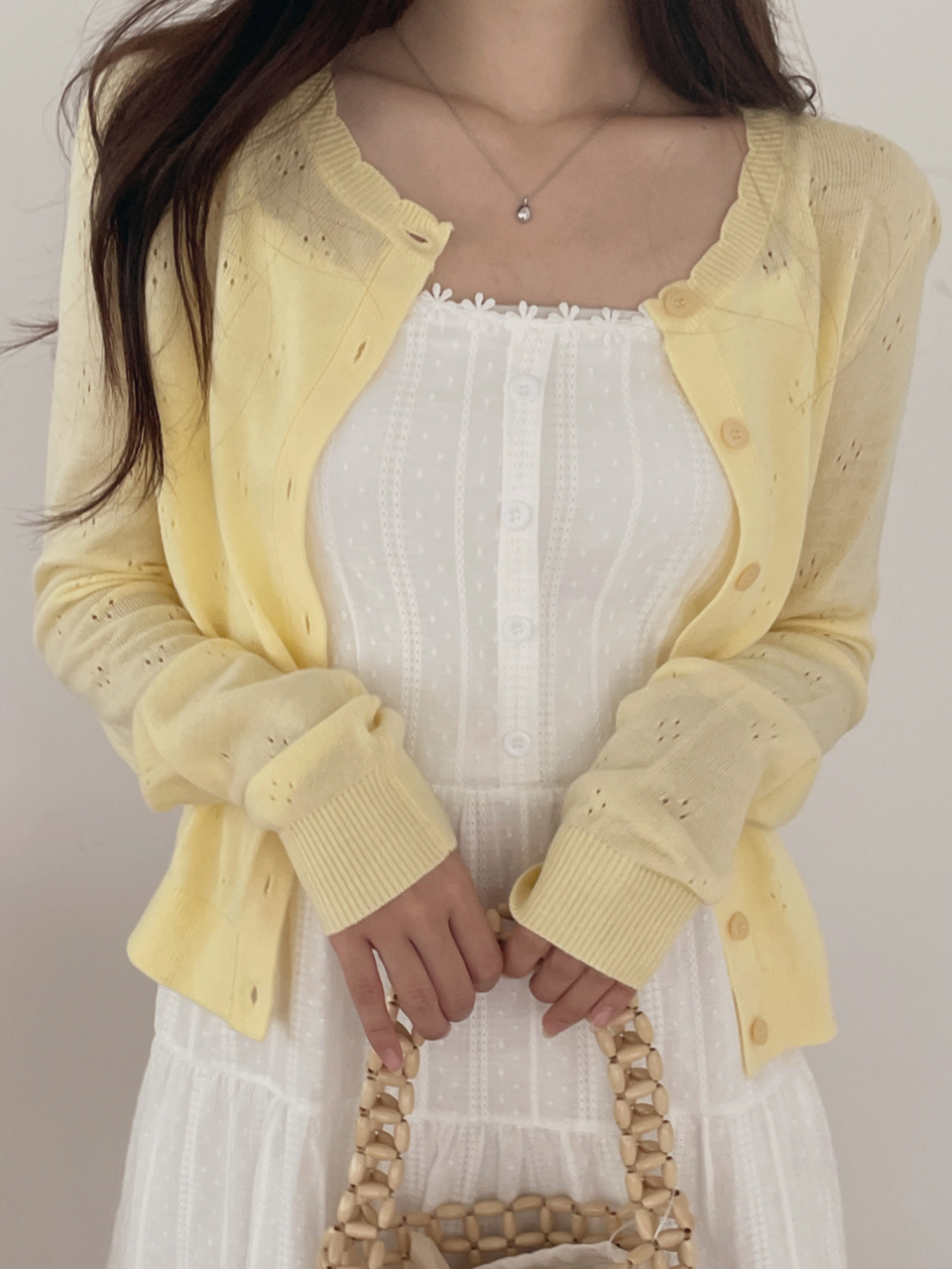 Women's Solid Color Loose Hollow-Out Jacquard Long Sleeve Round Neck Casual Vacation Elegant Spring Autumn Knit Cardigan