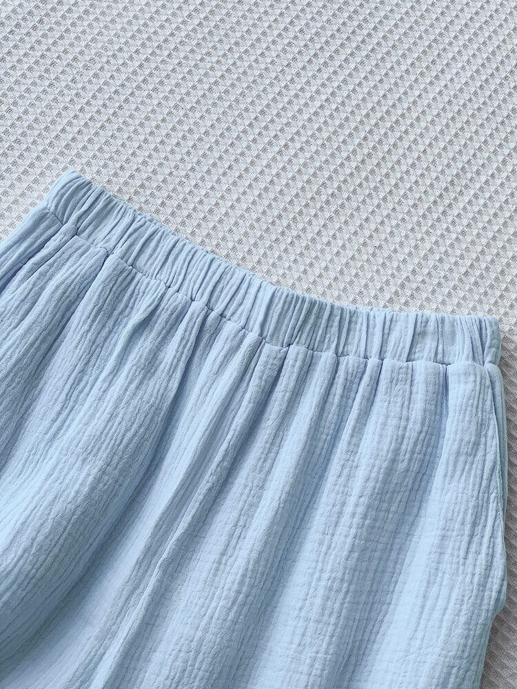 Comfortcana Casual Basic Solid Color Crepe Loose Pants, Autumn Holiday Lounge Light Blue - Blue - View 3