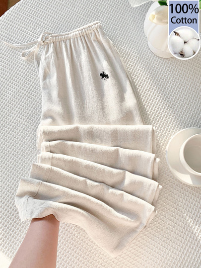 Comfortcana White Casual Basic Women's Elastic Waist Drawstring Straight Leg Loose Fit Pants, Versatile Daily Wear Lounge Summer