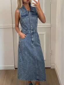 DAZY Women's Casual Denim Dress With Pockets For Daily Wear And Summer Outings - Blue - View 5