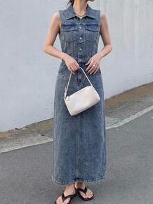 DAZY Women's Casual Denim Dress With Pockets For Daily Wear And Summer Outings - Blue - View 4