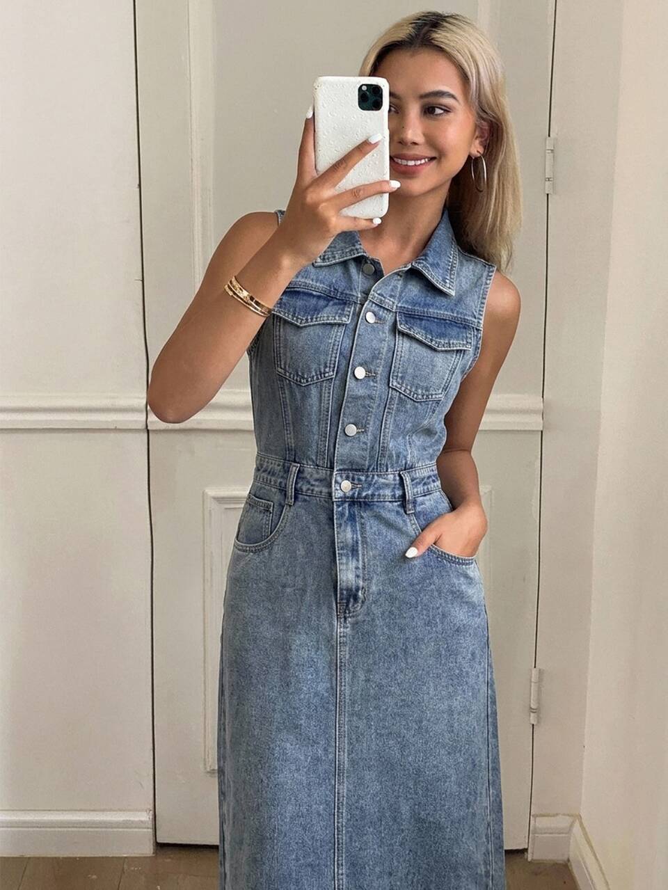 Women's Casual Denim Dress With Pockets For Daily Wear And Summer Outings