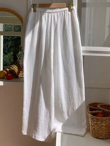 Comfortcana Women's White Drawstring Wide Leg Loose Pants, 100 Cotton Casual Beach Vacation Pants For Summer - Brown - View 2