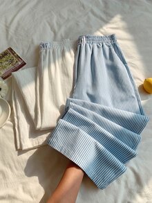 Comfortcana 2026春夏新款女士100%纯棉白色长裤搭配蓝色条纹长裤多件套，适合女士度假、复活节、圣帕特里克节、外出、派对、婚礼、毕业典礼、优雅、休闲、奢华、正式、情人节、狂欢节、海滩、假日、居家休闲、街头、大学等场合穿着。 - 彩色 - 查看 7