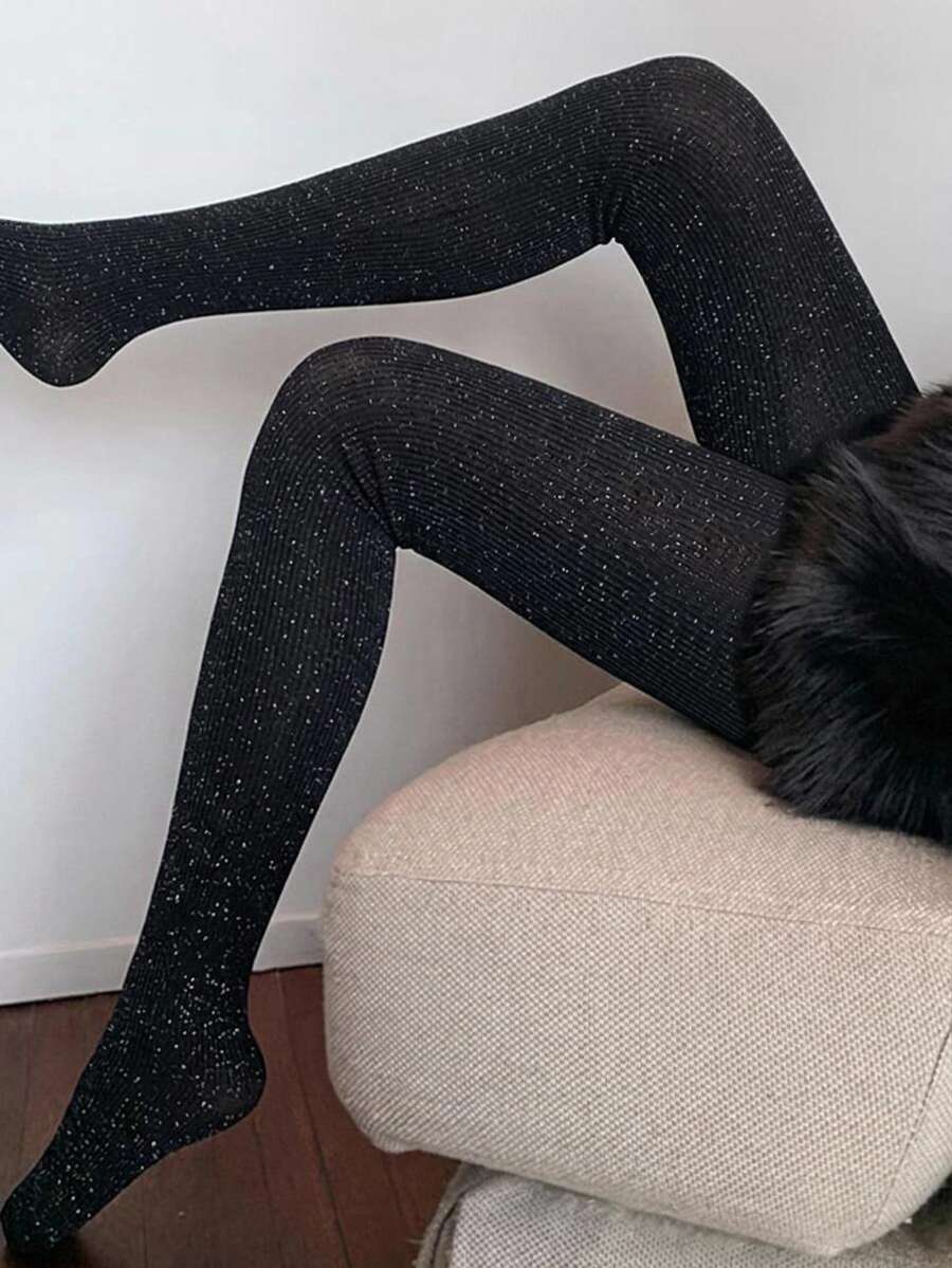 DAZY 女款黑色透視感保暖內裡秋冬假透膚加厚連褲襪 - 黑色 - 查看 1
