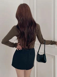 DAZY Women's Solid Color Slim Fit Polo Long Sleeve Casual Vacation Spring Autumn Pullover Knit Sweater - Brown - View 7