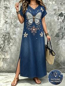 EMERY ROSE Vestido de mujer talla grande de manga corta con estampado floral y bloques de color para primavera - Multicolor - Ver 3