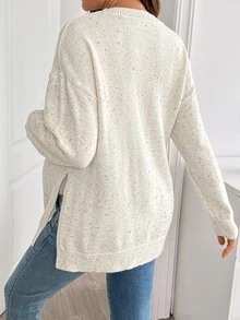 SHEIN 孕婦圓領落肩長袖側開衩下擺針織衫 秋冬休閒款 - 彩色 - 查看 2