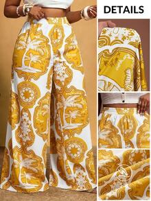 Zivah 春夏新品 度假休閒日常穿著 海灘營火派對 寬鬆大尺碼女款長褲 多彩印花白色 - 黃色 - 查看 10