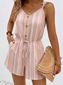 SHEIN Frenchy 女款條紋拼色休閒日常穿搭連身褲 - 彩色 - 查看 3