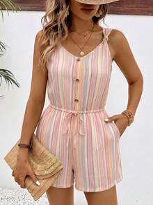SHEIN Frenchy 女款條紋拼色休閒日常穿搭連身褲 - 彩色 - 查看 4