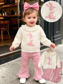 SHEIN Baby Girl Cartoon Pattern Long Sleeve Top And Pants Knit Set Pullover - Multicolor - View 9