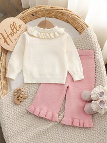 SHEIN Baby Girl Cartoon Pattern Long Sleeve Top And Pants Knit Set Pullover - Multicolor - View 2