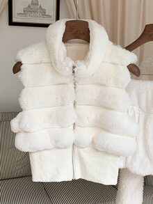 Comfortcana Plus Size Women's Casual Faux Fur Vest Faux Fur Jacket Suitable For Outdoor Wear Winter,Micro Short,Fur - White - View 9