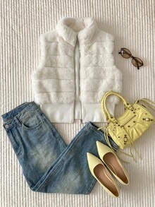 Comfortcana Plus Size Women's Casual Faux Fur Vest Faux Fur Jacket Suitable For Outdoor Wear Winter,Micro Short,Fur - White - View 5