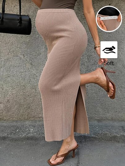 SHEIN Maternity Adjustable Waist Back Slit Knit Skirt Winter Fall/Winter