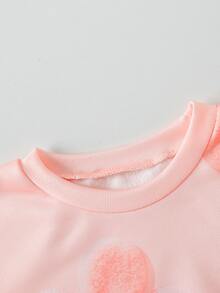 SHEIN 少女可愛粉色圓領抓絨內裡運動衫，3D毛絨珍珠花數位印花，針織寬鬆款，秋冬穿搭，開學季 - 彩色 - 查看 7