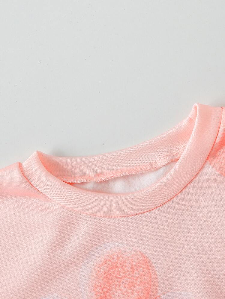 SHEIN Tween Girls Cute Pink Crew Neck Fleece-Lined Sweatshirt, 3D Plush Pearl Flower Digital Print, Knit, Loose,Autumn/Winter Outfit,Back To School - Multicolor - View 7