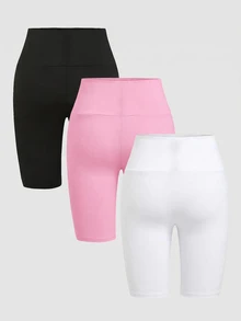 SHEIN Girlism 3pcs/Pack Tween Girls Spring Summer Casual Versatile All-Match Minimalist Comfortable High Elastic High Waist Exquisite Bow Embroidery Leggings Riding Pants, Black, Dark Grey, Light Grey, Tween Girl - Pink - View 4