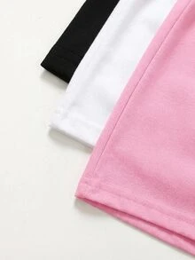 SHEIN Girlism 3pcs/Pack Tween Girls Spring Summer Casual Versatile All-Match Minimalist Comfortable High Elastic High Waist Exquisite Bow Embroidery Leggings Riding Pants, Black, Dark Grey, Light Grey, Tween Girl - Pink - View 2